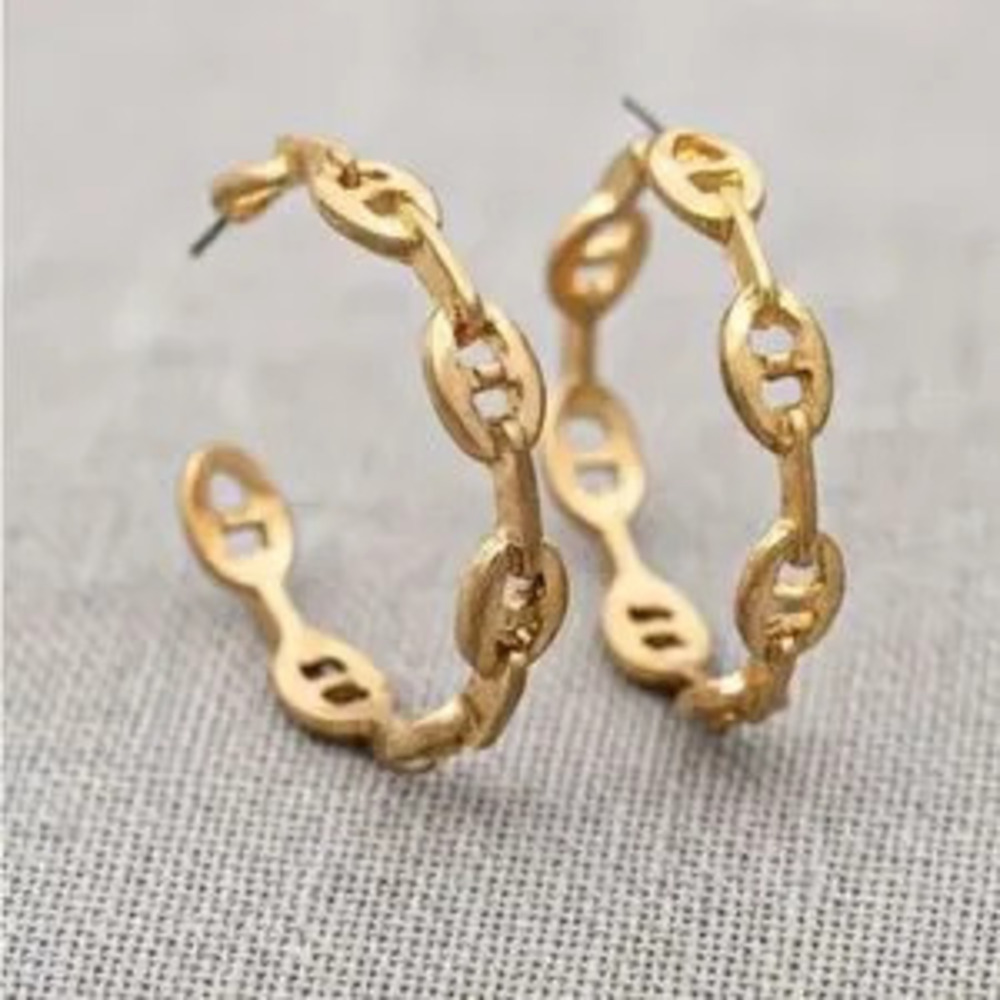 Gold Link Chain Hoop Earrings (9004)